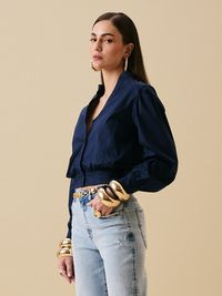 Foto do produto CAMISA FEMININA BATA DE TRICOLINE AZUL MIDNIGHT 