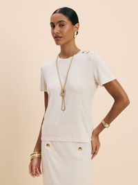 Foto do produto T-SHIRT FEMININA BABY LOOK COM ESTAMPA E BOTOES 
