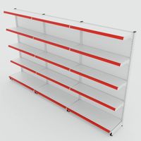 Foto do produto Gôndola de Parede de 1,72 m - Kit 1 gôndola inicial + 2 gôndolas continuação - Branco-Vermelho