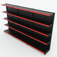 Foto do produto Gôndola de Parede de 1,72 m - Kit 1 gôndola inicial + 2 gôndolas continuação - Preto-Vermelho