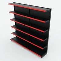 Foto do produto Gôndola de Parede de 1,95 m - Kit 1 gôndola inicial + 1 gôndola continuação - Preto-Vermelho