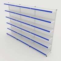 Foto do produto Gôndola de Parede de 1,95 m - Kit 1 gôndola inicial + 2 gôndolas continuação - Branco-Azul