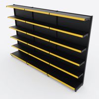 Foto do produto Gôndola de Parede de 1,95 m - Kit 1 gôndola inicial + 2 gôndolas continuação - Preto-Amarelo