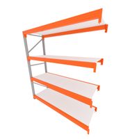 Foto do produto Mini porta pallet 200 kg por nivel inicial com 4 niveis laranja com MDF Branco