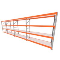 Foto do produto Mini porta pallet 200 kg por nivel inicial +3 continuação com 4 niveis laranja com MDF Branco