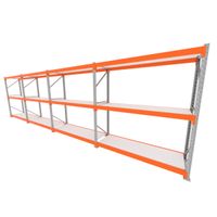 Foto do produto Mini porta pallet 200 kg por nivel inicial +3 continuação com 3 niveis laranja com MDF Branco