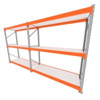 Foto do produto Mini porta pallet 200 kg por nivel inicial + continuação com 3 niveis laranja com MDF Branco