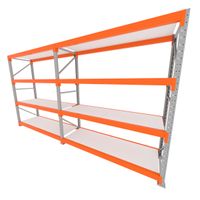 Foto do produto Mini porta pallet 200 kg por nivel inicial + continuação com 4 niveis laranja com MDF Branco
