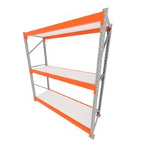 Foto do produto Mini porta pallet 200 kg por nivel inicial com 3 niveis laranja com MDF Branco