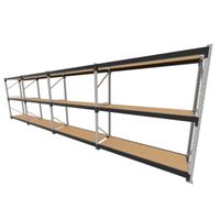 Foto do produto Mini porta pallet 200 kg por nivel inicial +3 continuação com 3 niveis preto com MDF Cru
