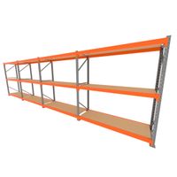 Foto do produto Mini porta pallet 200 kg por nivel inicial +3 continuação com 3 niveis laranja com MDF Cru