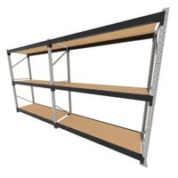 Foto do produto Mini porta pallet 200 kg por nivel inicial + continuação com 3 niveis preto com MDF Cru