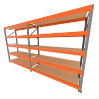 Foto do produto Mini porta pallet 200 kg por nivel inicial + continuação com 5 niveis laranja com MDF Cru