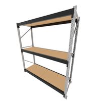Foto do produto Mini porta pallet 200 kg por nivel inicial com 3 niveis preto com MDF Cru