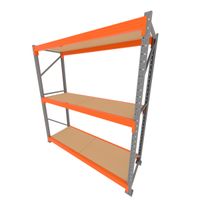 Foto do produto Mini porta pallet 200 kg por nivel inicial com 3 niveis laranja com MDF Cru