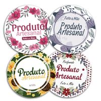 Foto do produto Etiqueta Adesiva para Produto Artesanal - Floral Flores Lavanda Primavera Girassol 4,3x4,3cm - 10 Unidades