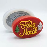 Foto do produto Molde de Silicone Feliz Natal Oval com Pinheiro e Boneco de Neve para Sabonete Resina Gesso Biscuit Artesanato Decorativo