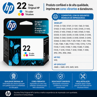 Foto do produto Tinta Cartucho HP 22 C9352A Tricolor 5ml