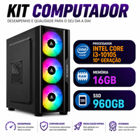 Foto do produto Kit Computador Intel Core i3-10105  10º Geração, 16GB, SSD 960GB