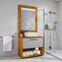 Foto do produto Conjunto Gabinete Cuba Espelho Banheiro Naturalle Off White [F066]