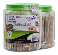 Foto do produto Kit Lixa Unha E Palito Bamboo Ponta Chanfro - 100 und