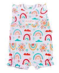 Foto do produto Macacão Curto Bebê Suedine Estampado Sol e Arco Íris
