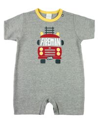 Foto do produto Macacão Bebê Menino Verão Suedine Manga Curta Silk Screen Bombeiro Fireman