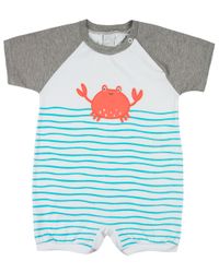 Foto do produto Macacão Bebê Menino Verão Manga Curta Silk Screen Listrado e Aplicação Bordada Carangueijo