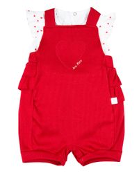Foto do produto Macacão Bebê Menina Verão Salopete Malha Canelada e Cotton Estampado Bordado Coração
