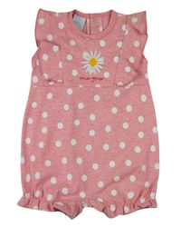 Foto do produto Macacão Bebê Menina Verão Sem Mangas Malha Sand Color Estampada Bolinhas Bordado Margarida