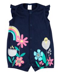 Foto do produto Macacão Bebê Menina Verão Sem Manga Malha Canelada Silk Screen Flores