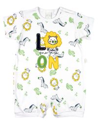 Foto do produto Macacão Bebê Menino Verão Suedine Estampado Manga Curta Bordado Leon