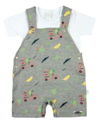 Foto do produto Macacão Bebê Curto Menino Salopete Suedine Estampado Com Camiseta Jacaré e Onça
