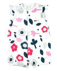 Foto do produto Macacão Bebê Menina Verão Suedine Estampado Floral Manga Cavada com Babados