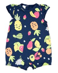 Foto do produto Macacão Bebê Menina Verão Suedine Estampado Manga Cavada Frutas
