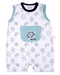 Foto do produto Macacão Bebê Menino Curto Suedine Algodão Estampado Tartarugas