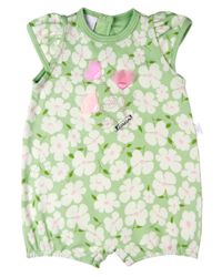 Foto do produto Macacão Bebê Menina Curto Suedine Algodão Estampado Flores Aplicadas