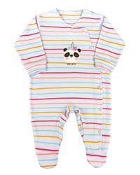 Foto do produto Macacão Bebê Suedine Longo Listrado Silk Ursinho Panda