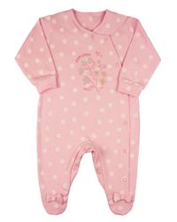 Foto do produto Macacão Bebê Menina Longo Suedine Algodão Estampado Bolinhas Bordado Flor