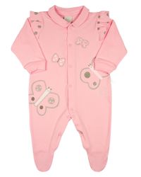 Foto do produto Macacao Bebe Menina Suedine Algodão Manga Longa Comprido Silk Screem Borboletas