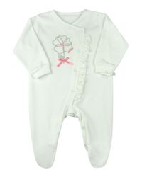 Foto do produto Macacão Bebê Plush Bordado Metalizado Flor com Lacinho