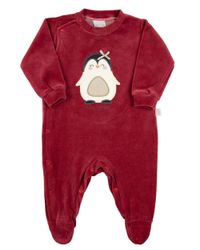 Foto do produto Macacao Bebe Plush Menina Bordado Pinguim com Lacinho