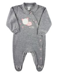 Foto do produto Macacao Bebe Menina Plush com Pezinho Bordado Gatinha