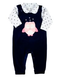 Foto do produto Macacao Bebe Menina Salopete Plush e Body Suedine Bordado Corujinha
