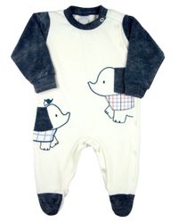 Foto do produto Macacao Bebe Menino Plush Bordados Aplicados Elefantinhos