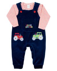 Foto do produto Macacao Salopete Bebe Menino Plush com Body Malha Listrada Bordados Aplicados de Tratores