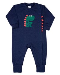 Foto do produto Macacão Bebê Menino Longo Malha Mesclada Leve Bordado Dinossauro Roar