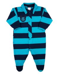 Foto do produto Macacão Bebê Piquet Listrado com Golinha Ursinho
