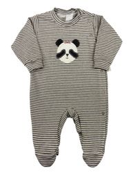 Foto do produto Macacão Longo Bebê Malha Fleece Listrada Ursinha