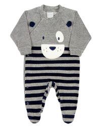 Foto do produto Macacao Bebe Menino Plush Mescla e Listrado Bordado Ursinho